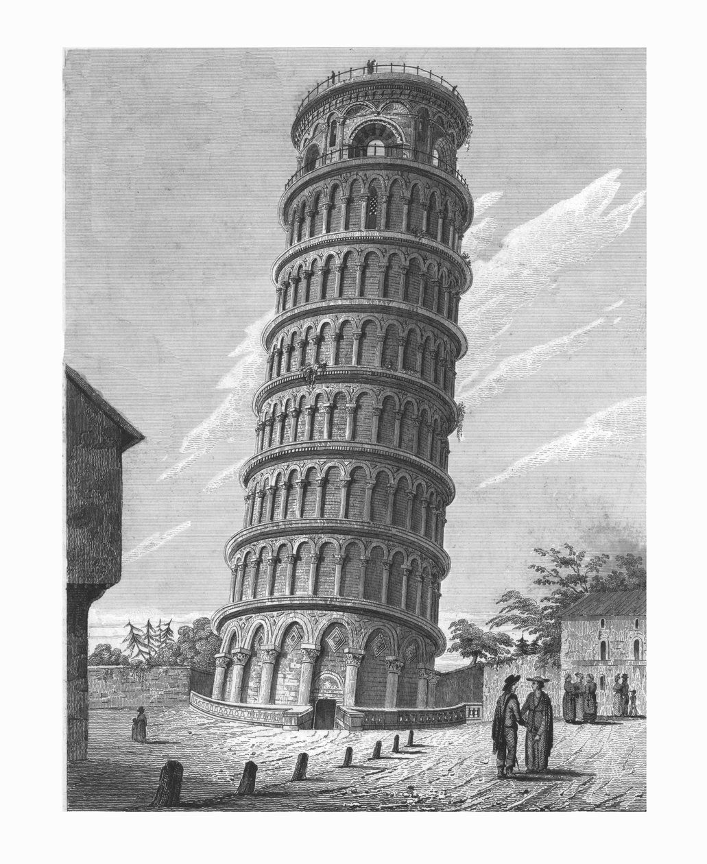 A ferde harangtorony Pisában, 1824. alkotó: Edward John Roberts