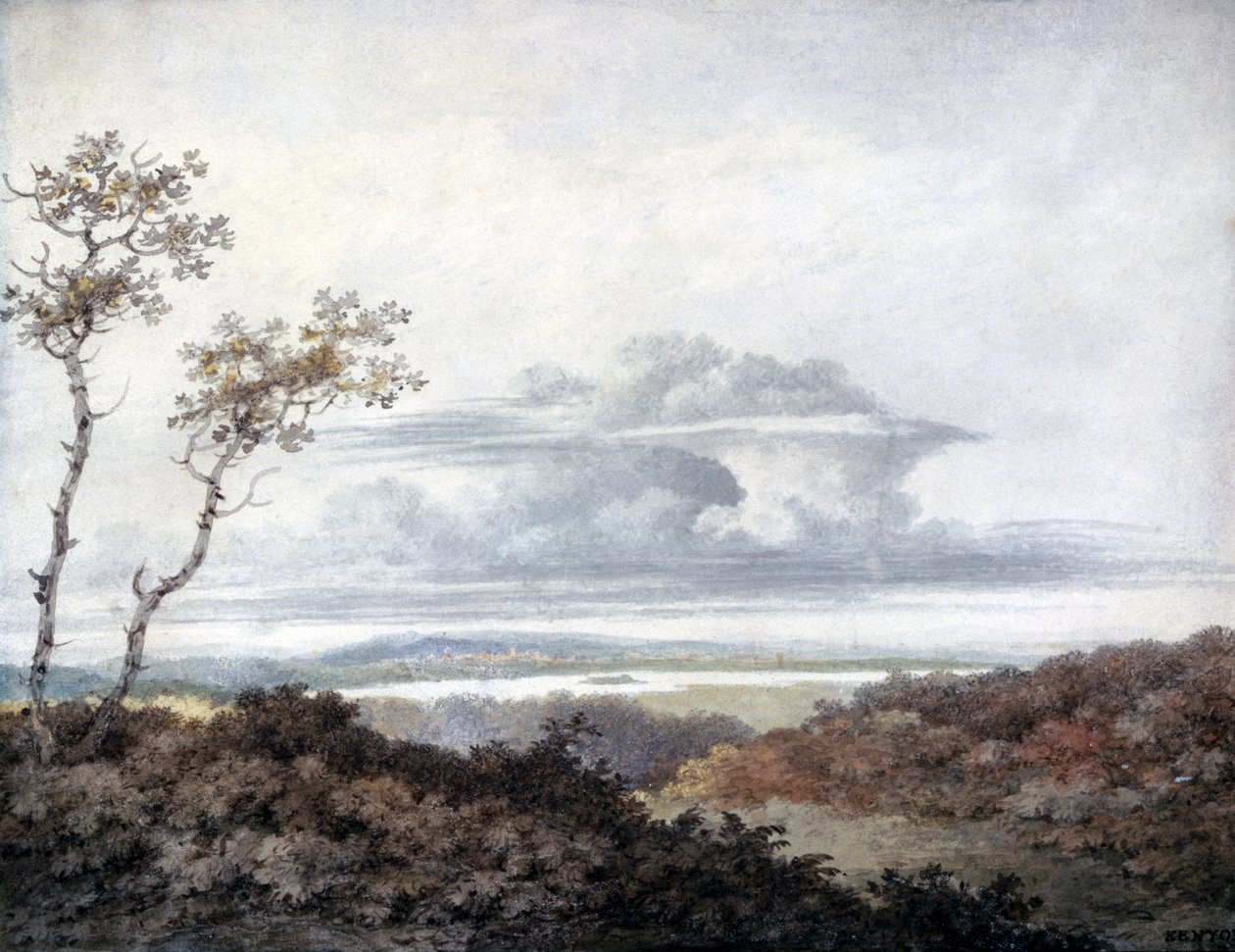 Vidéki táj Luke Howard (1772-1864) későbbi felhőtanulmányaival, 1808-1111 körül (wc papíron) alkotó: Edward Kennion