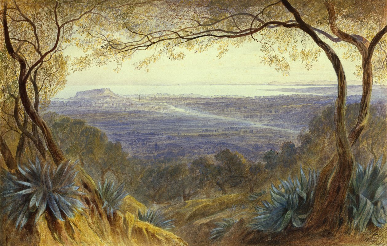 Nizza távoli kilátása a hegyekről alkotó: Edward Lear