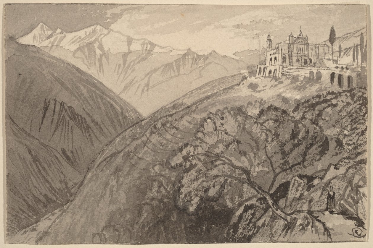 Egy dombtetőn fekvő város (Lampedusa szentélye) alkotó: Edward Lear