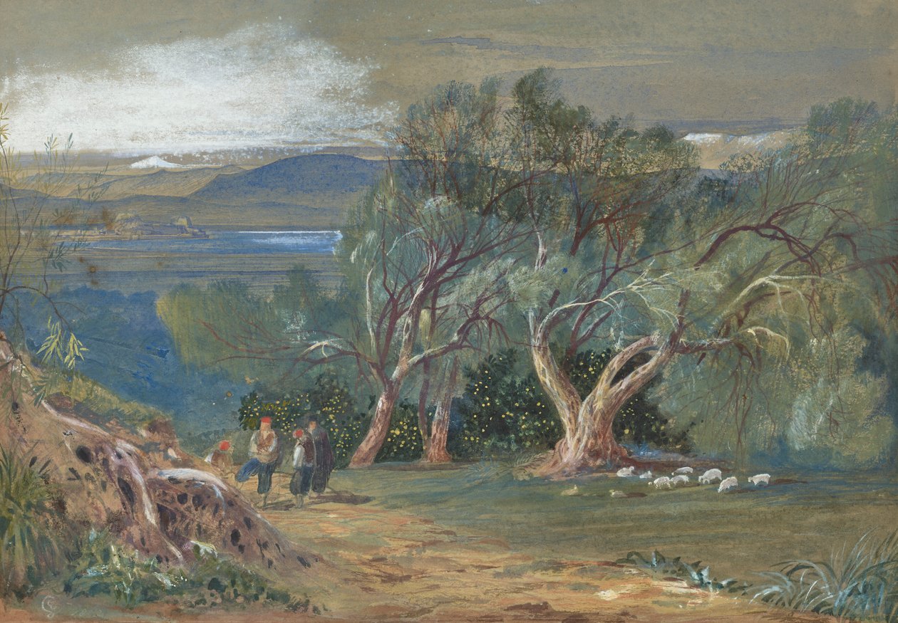 Korfu távoli kilátása Virosról alkotó: Edward Lear