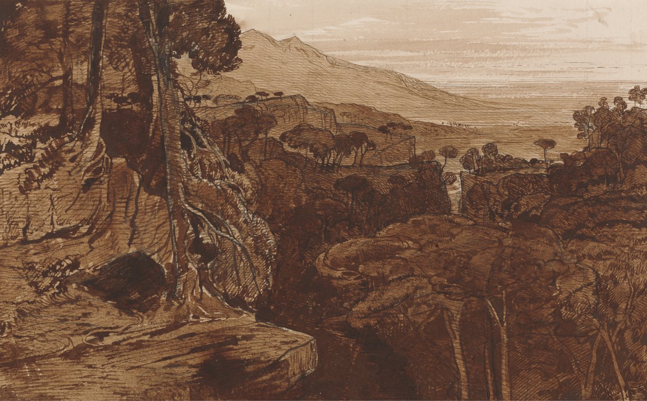 Bavella, Korzika, 1868 körül (toll és tinta mosással papíron) alkotó: Edward Lear