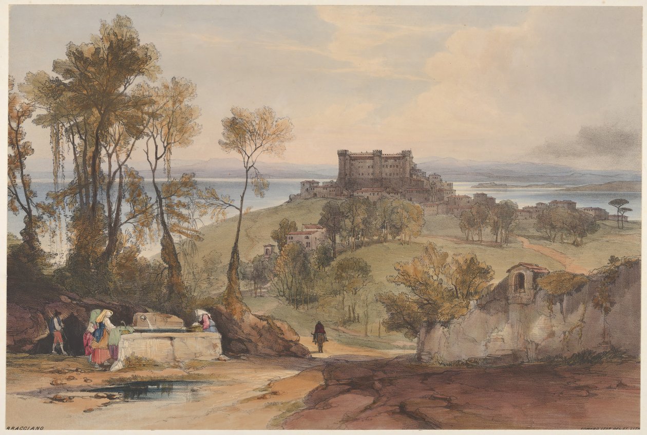 Bracciano: Róma és környéke, 2. tábla, 1841. alkotó: Edward Lear