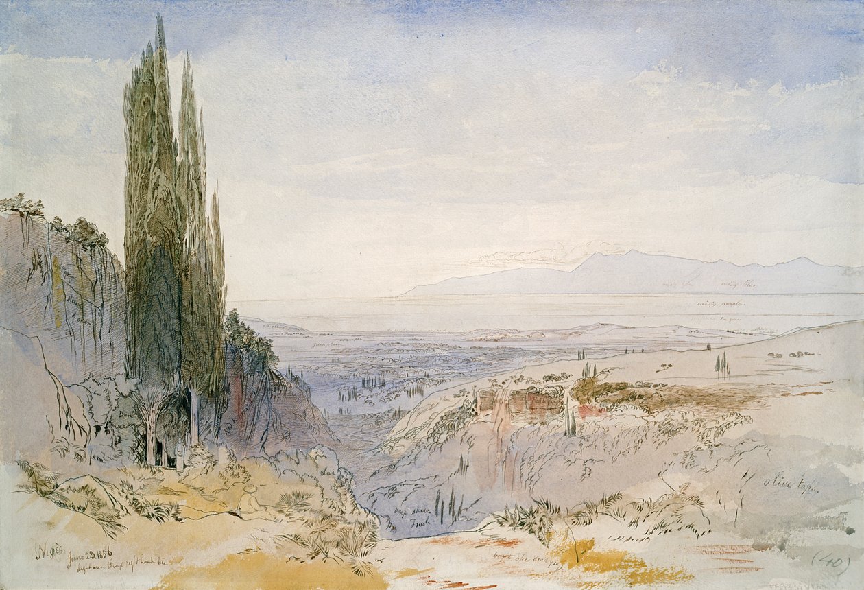 Korfu, Nimphes, 1856 (toll, tinta és WC papíron) alkotó: Edward Lear