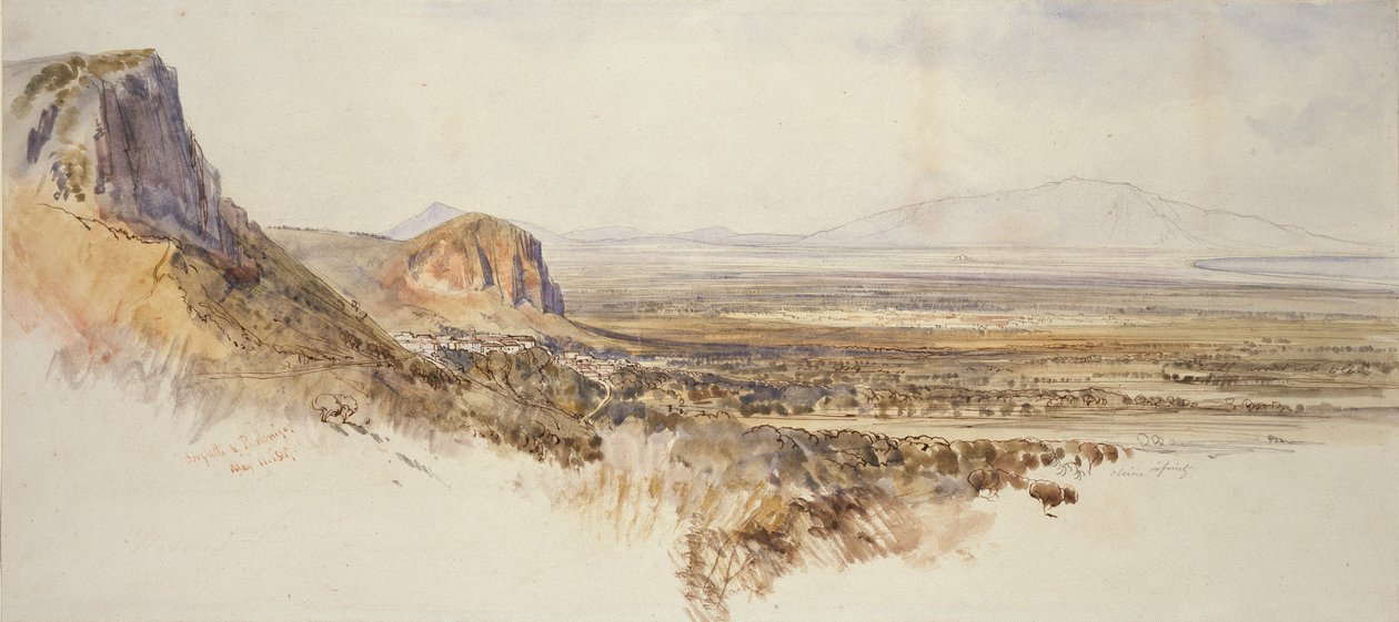 Borghetto és Partenico távoli kilátása, Szicília, 1847 alkotó: Edward Lear
