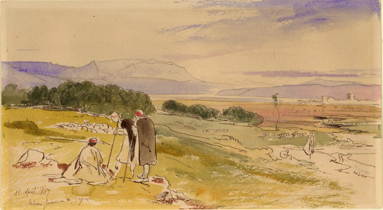 Janina távoli kilátása (tinta, ceruza és WC papíron) alkotó: Edward Lear