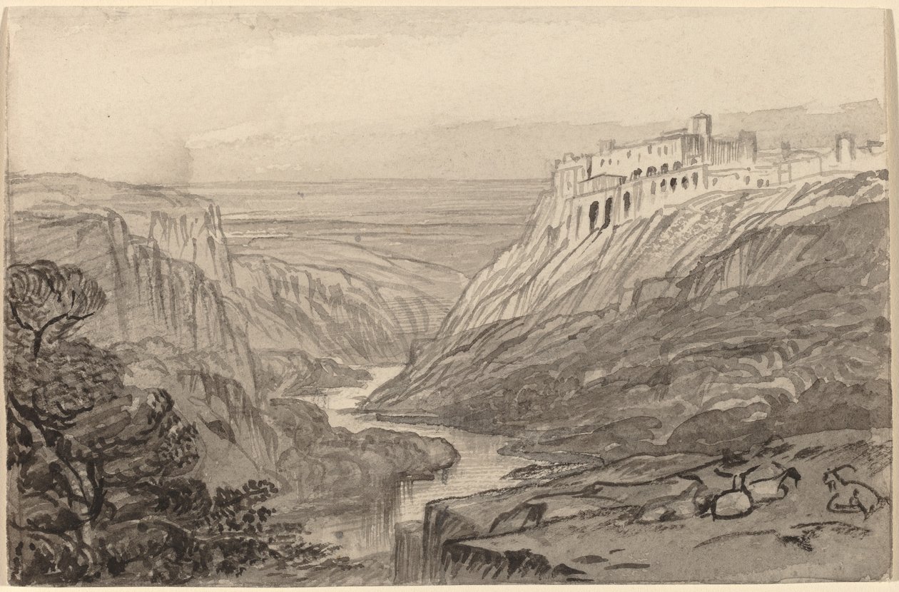 Folyó-szurdok felett pihenő kecskék (Narni, Olaszország) alkotó: Edward Lear