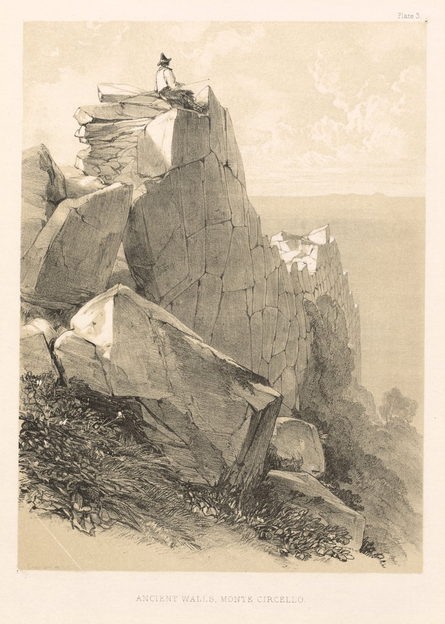 Illusztrált kirándulás Olaszországban (II. köt.): Ancient Walls, Monte Circello alkotó: Edward Lear