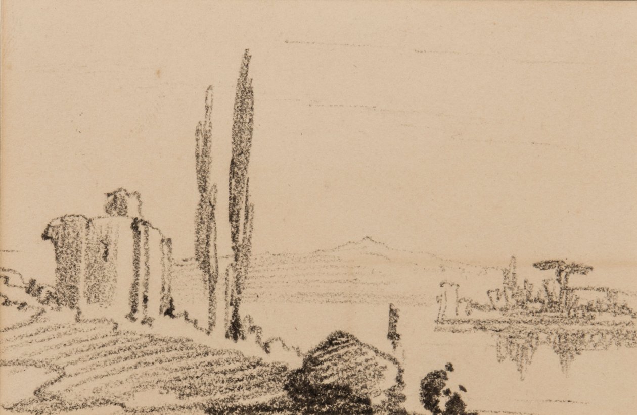 Olasz capriccio, 1837 körül (fekete kréta papíron) alkotó: Edward Lear