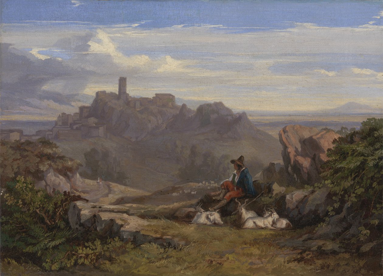 Táj kecskepásztorral, 1842 körül alkotó: Edward Lear