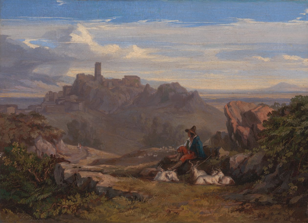 Táj kecskepásztorral, kb. 1842. alkotó: Edward Lear