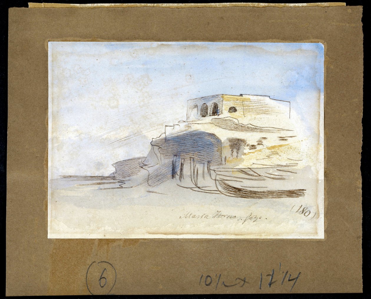 Massa Forno, Gozo szigetén (Ghawdex), Máltai szigetvilág (Massa Forno, Gozo, Málta) - Edward Lear festménye (1812-1888), akvarell papírra (9,4x13,5 cm) alkotó: Edward Lear