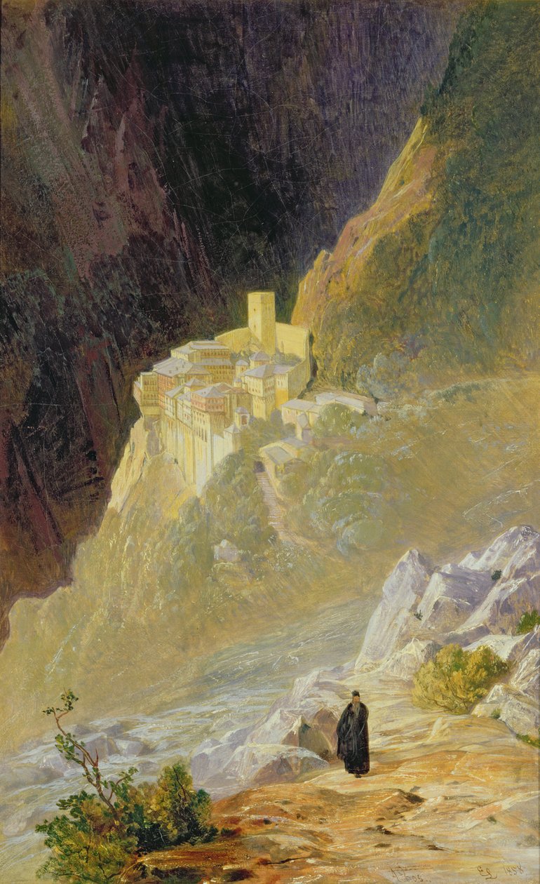 Athos-hegy, Szent Pál kolostor, 1858 alkotó: Edward Lear