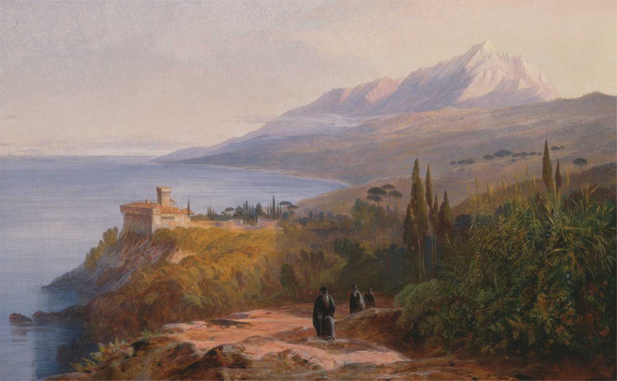 Az Athos-hegy és a sztavroniketesi kolostor alkotó: Edward Lear