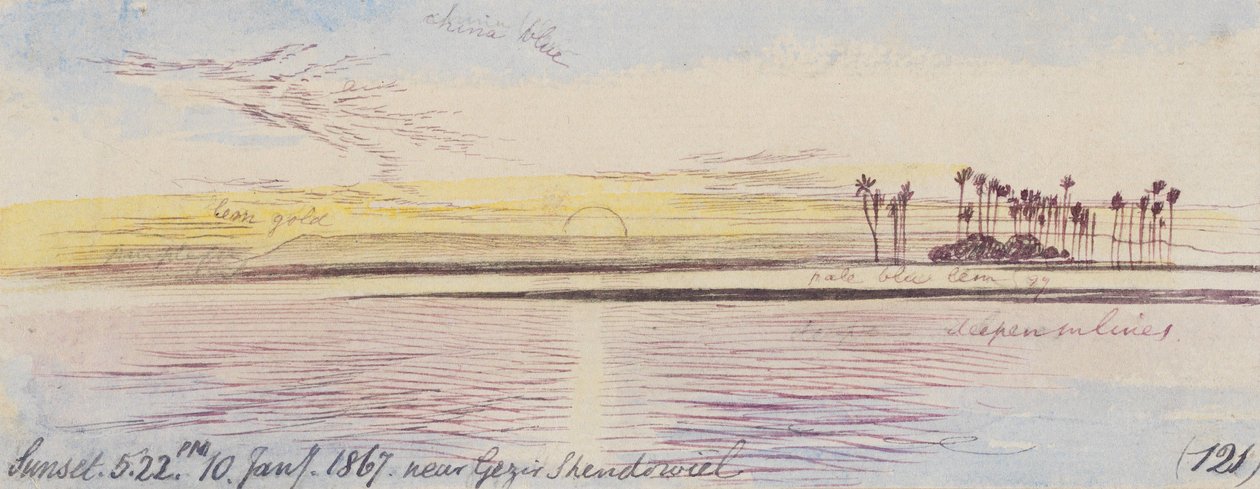 Gezir Shendowiel közelében; naplemente, 1867. január 10., 17:22 (121) alkotó: Edward Lear
