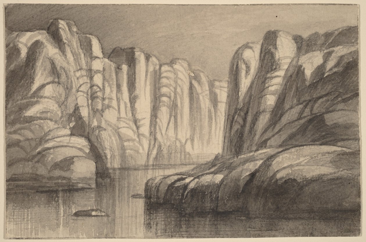 Egy sziklaalakzat között kanyargó folyó (Philae, Egyiptom) alkotó: Edward Lear
