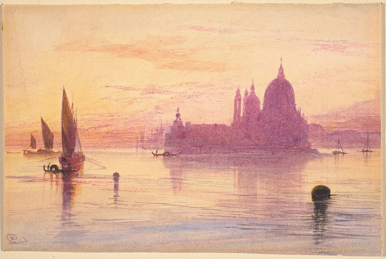Santa Maria della Salute, Velence, naplementekor, 18651884. alkotó: Edward Lear