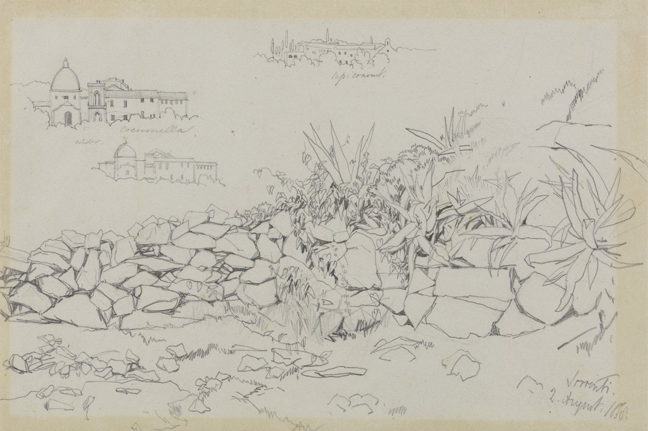 Sorrento, 1838. augusztus 2. (grafit szürke szőtt papíron) alkotó: Edward Lear
