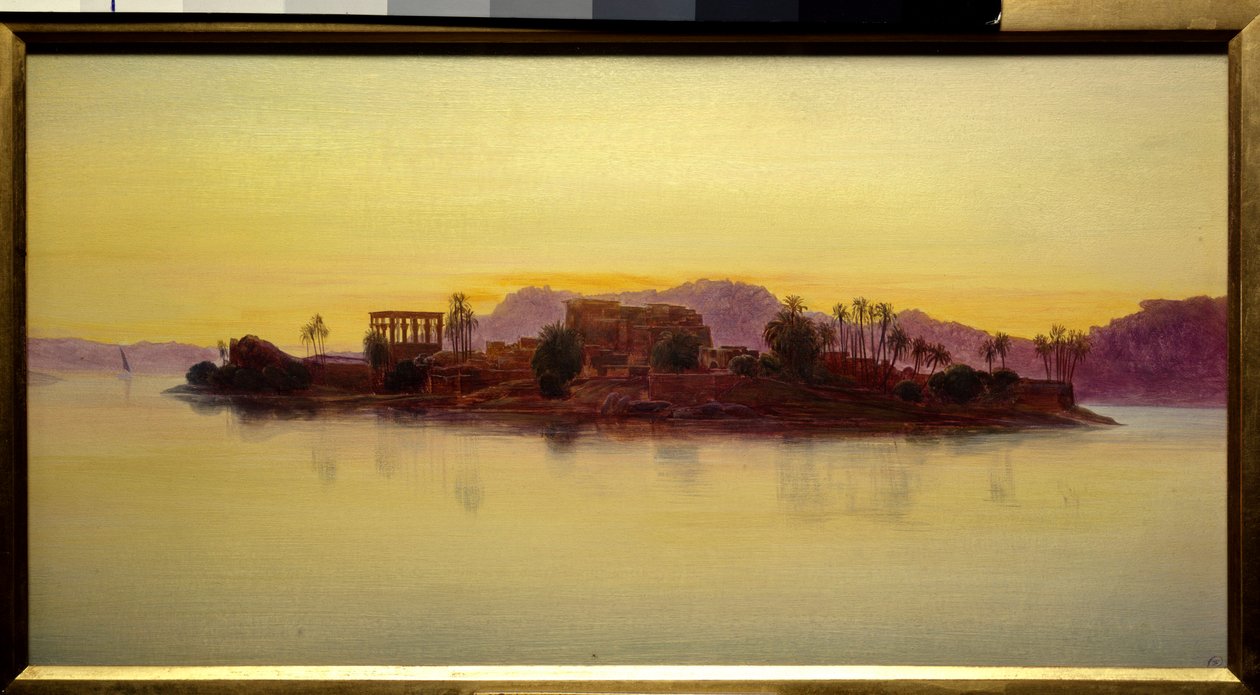 Naplemente Philae szigetén Egyiptomban Edward Lear (1812-1888) festménye (ec.angl.) 1861 V. 0,23x0,43 m Chantilly, Musee Conde alkotó: Edward Lear