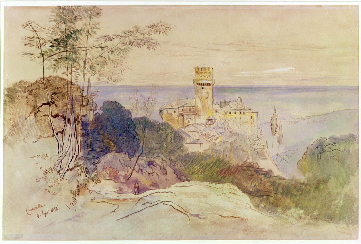 A caracallai kolostor, 1856 (toll, tinta és WC papíron) alkotó: Edward Lear