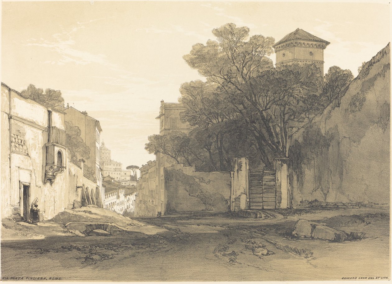 Via Porta Pinciana, Róma alkotó: Edward Lear