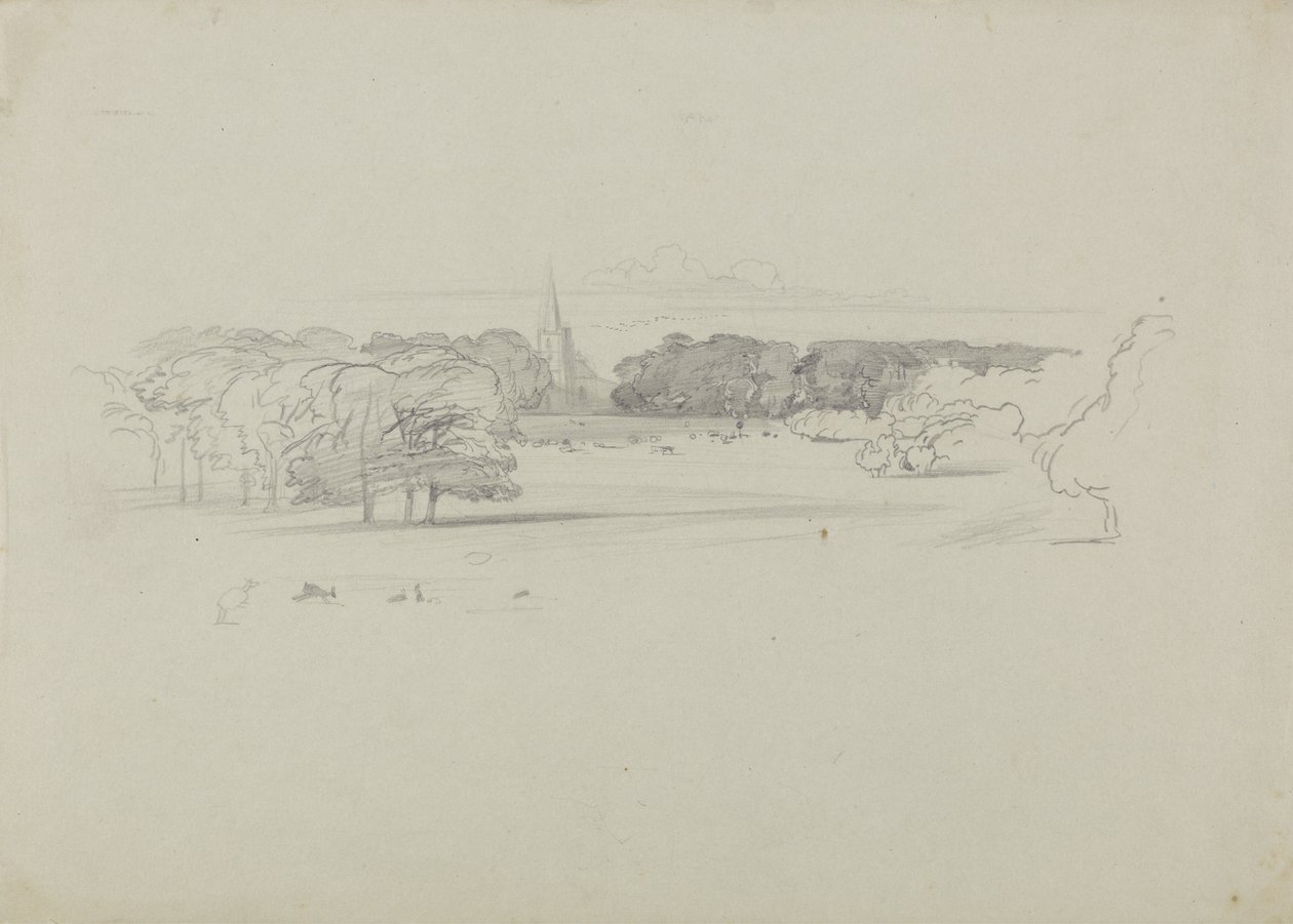 Kilátás a réten át egy templomra alkotó: Edward Lear