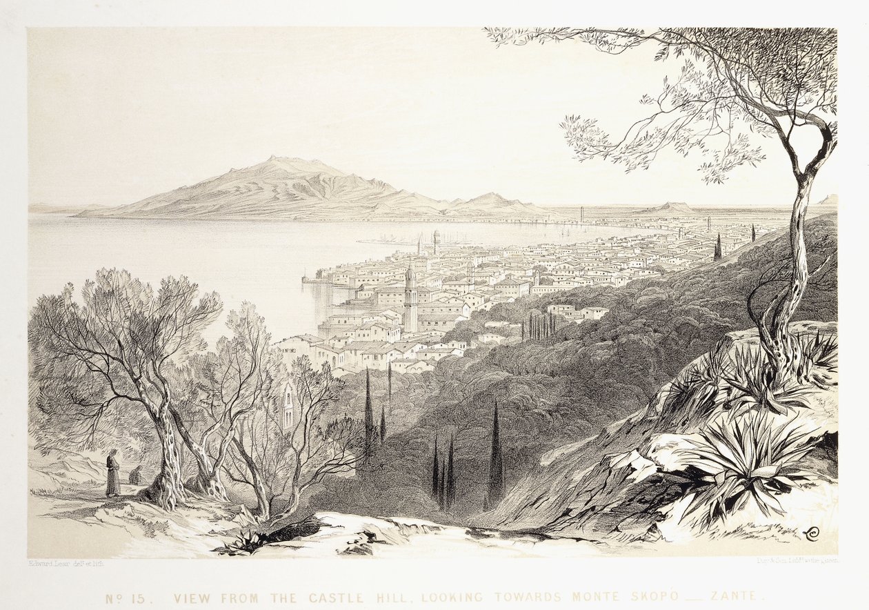 Kilátás a Várhegyről, Monte Skopo felé nézve, Zante, 1863 alkotó: Edward Lear