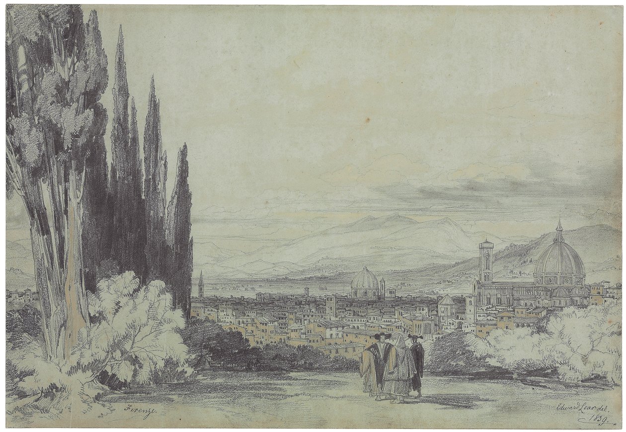 Firenze kilátása a távolban a dómmal, 1839 alkotó: Edward Lear