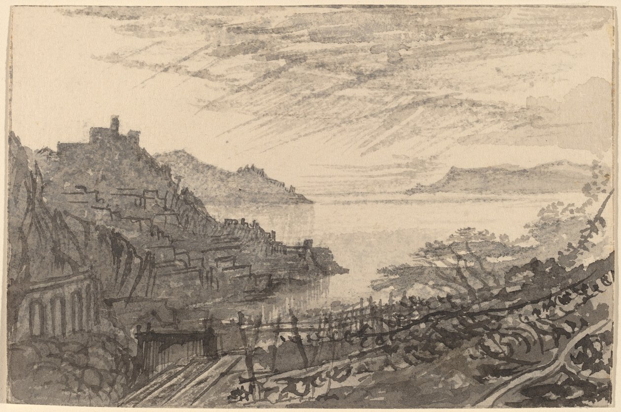 Kilátás az öbölre a domboldalról (Amalfi) alkotó: Edward Lear