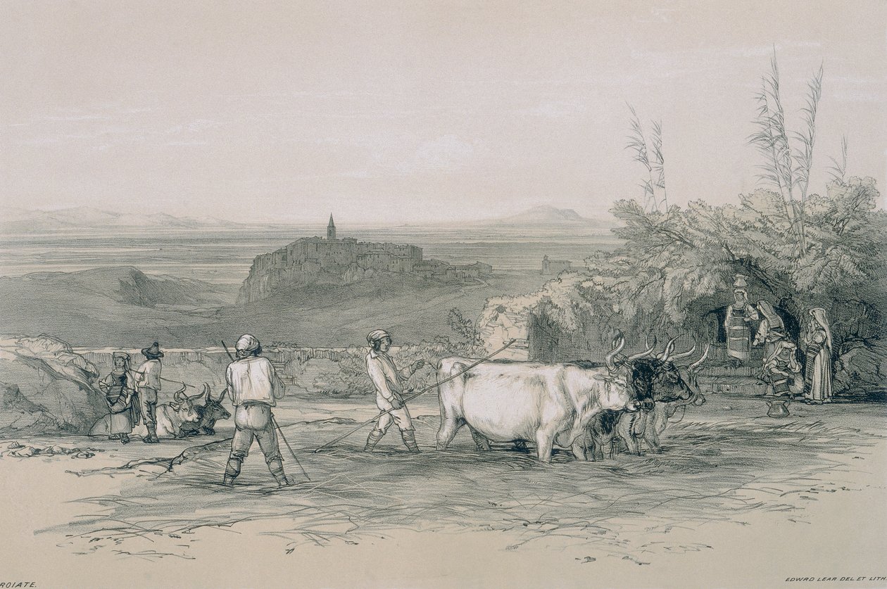Kilátások Rómában és környékén: Roiate, Subiaco melletti város alkotó: Edward Lear