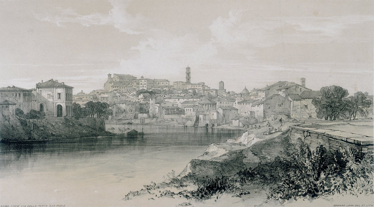 Kilátás Rómában és környékén: Róma a Porta San Paolo-n keresztül alkotó: Edward Lear
