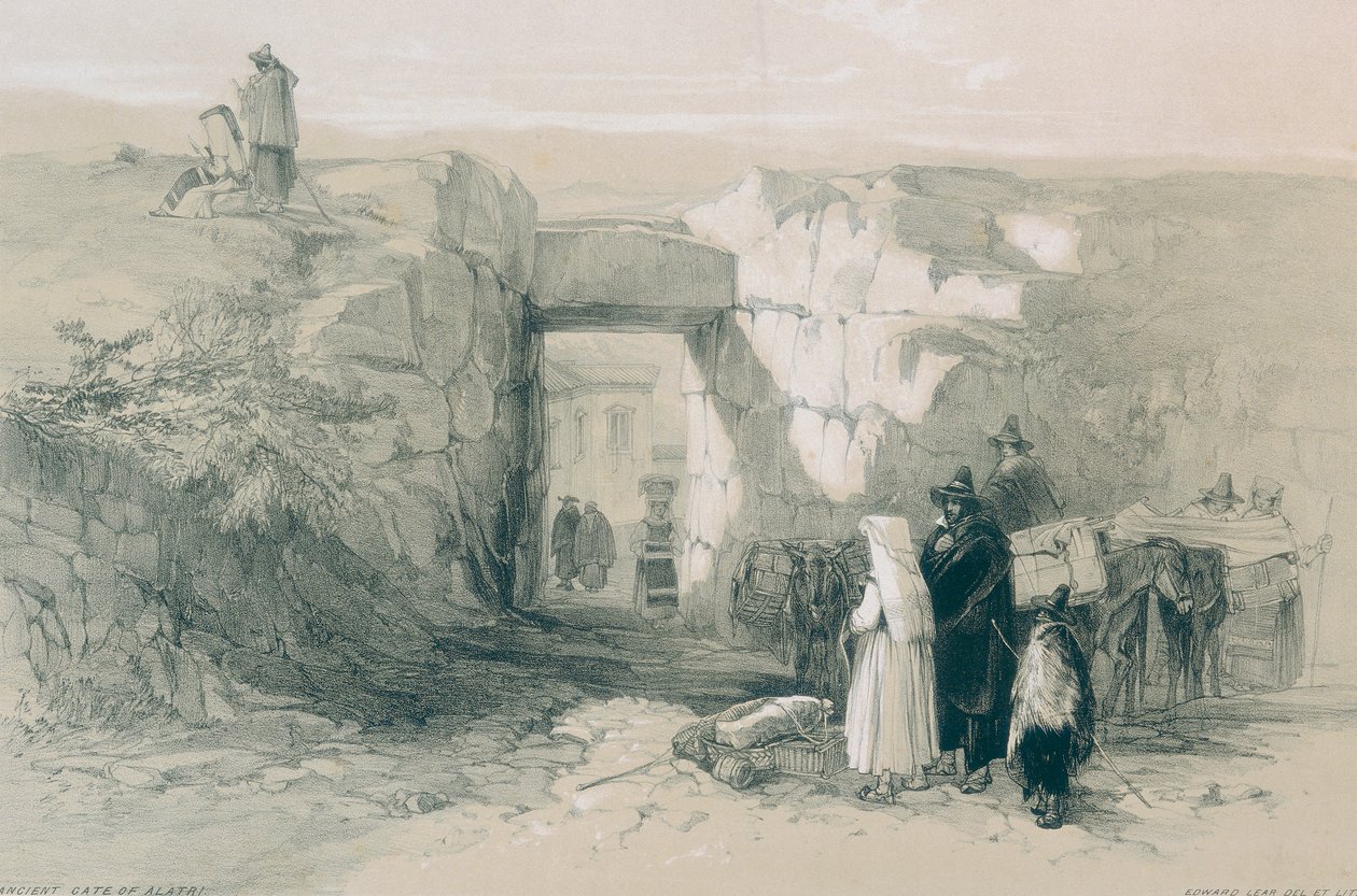 Kilátás Rómában és környékén: Alatri ősi ciklopkapuja alkotó: Edward Lear