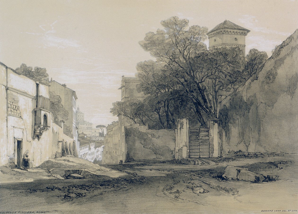 Kilátás Rómában és környékén: Via Porta Pinciana Rómában alkotó: Edward Lear