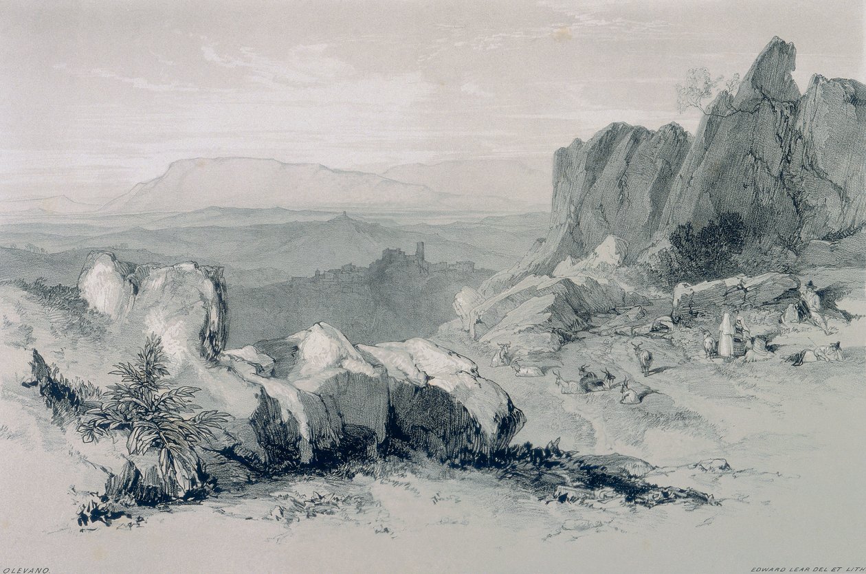 Kilátás Rómában és környékén: kilátás az Olevanóra alkotó: Edward Lear