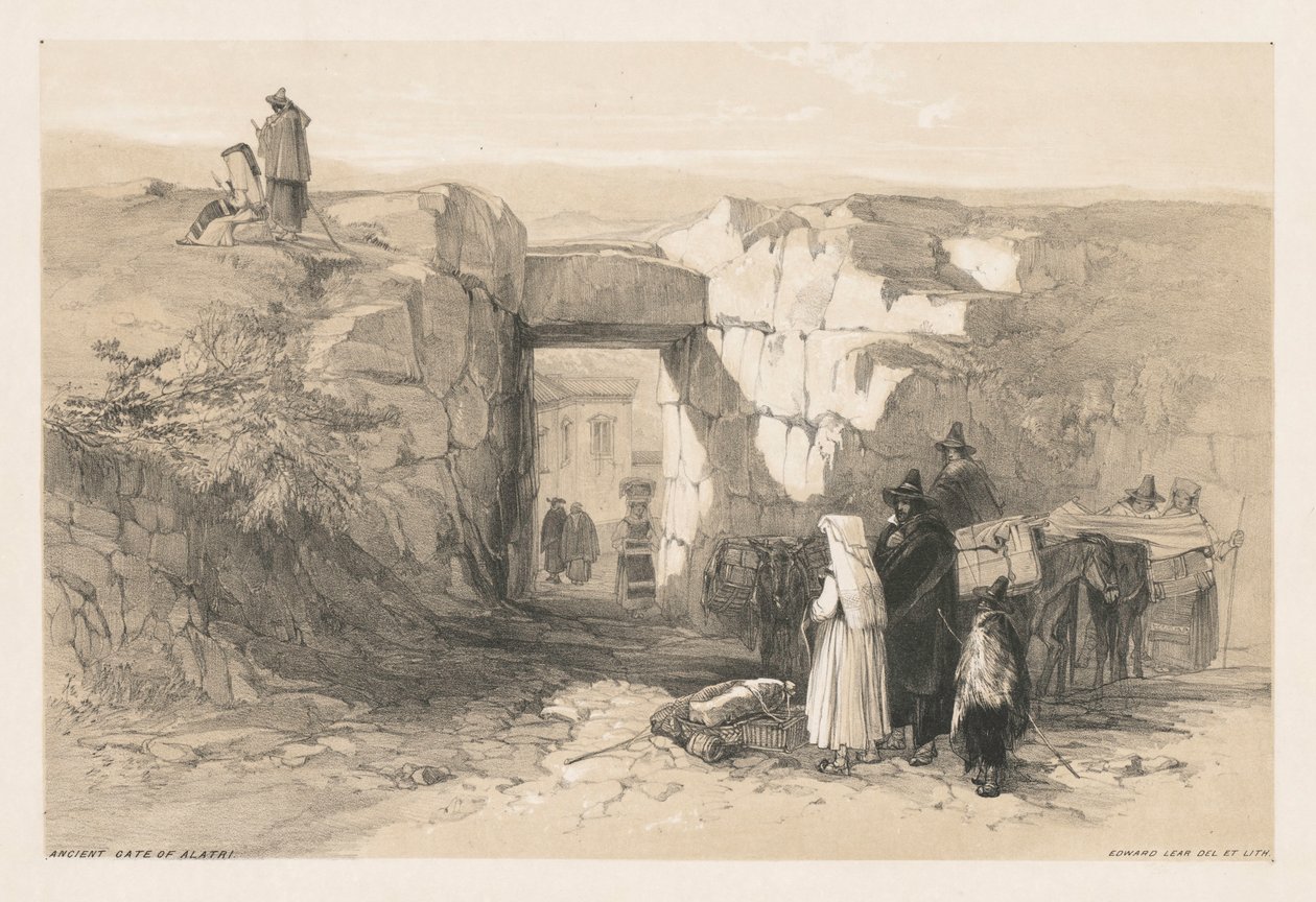 Róma és környéke látképe: Alatri ősi kapuja, 1841. alkotó: Edward Lear