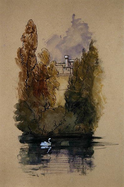 Warwick Castle (toll és tinta, akvarell és testfesték papíron) alkotó: Edward Lear