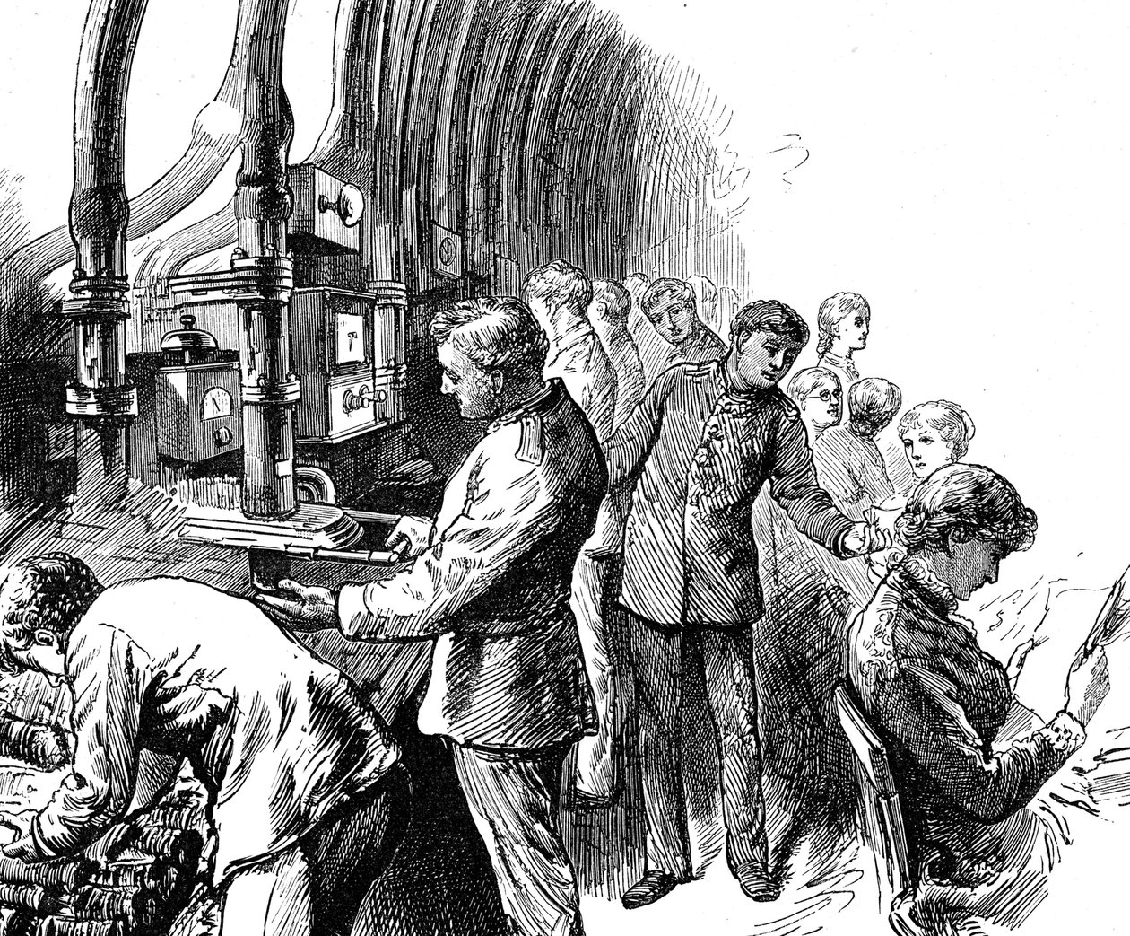 Gravírozás, amely azt a pneumatikus feladást ábrázolja, amelyet a General Post Office a London alatti csomagok szállítására használt. Edward Linley Sambourne (1844-1910) angol karikaturista és illusztrátor. 19. századi keltezésű ©UIG/Leemage alkotó: Edward Linley Sambourne