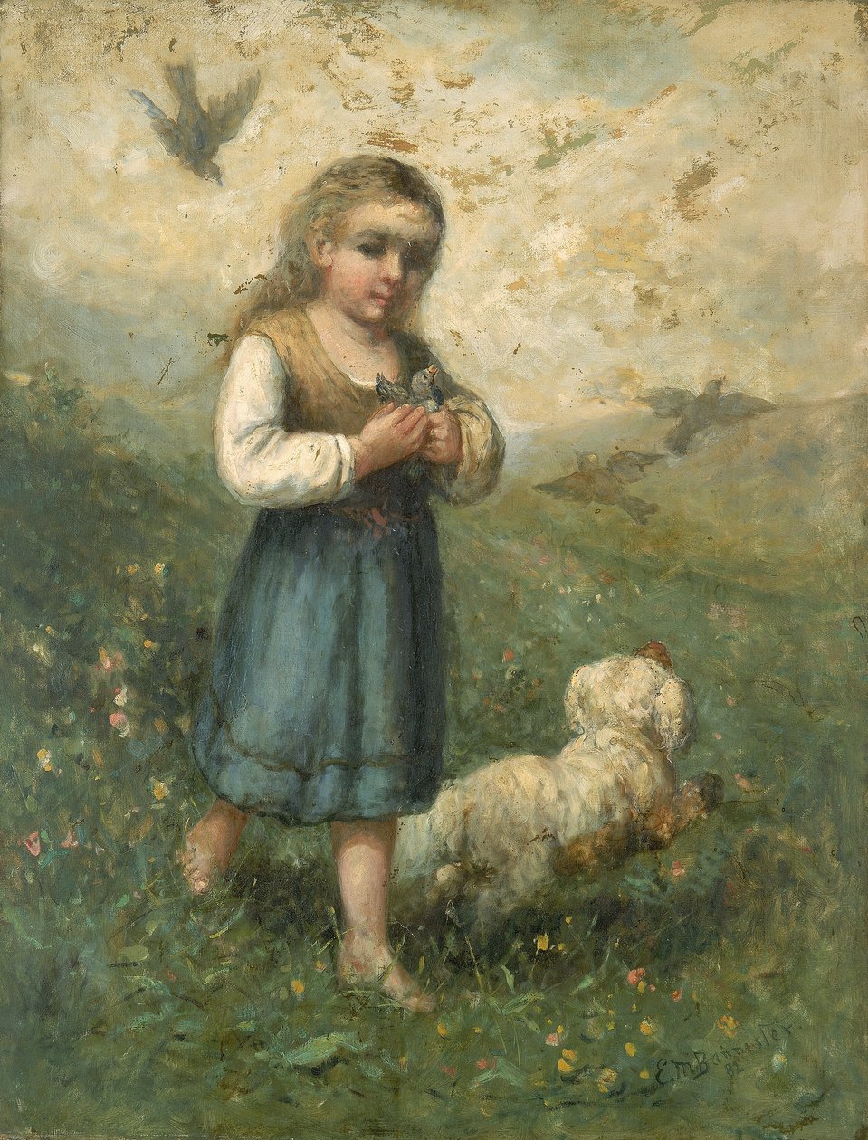 Gyermek madarakkal és kutyával alkotó: Edward Mitchell Bannister