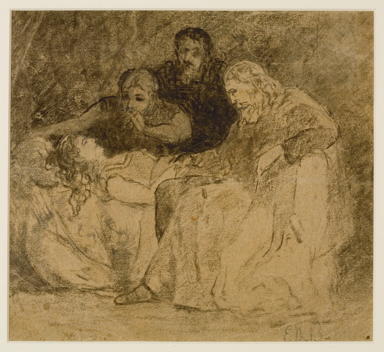 Három figura, Nők az ágyban (#66), 1880-as évek (grafit papíron) alkotó: Edward Mitchell Bannister