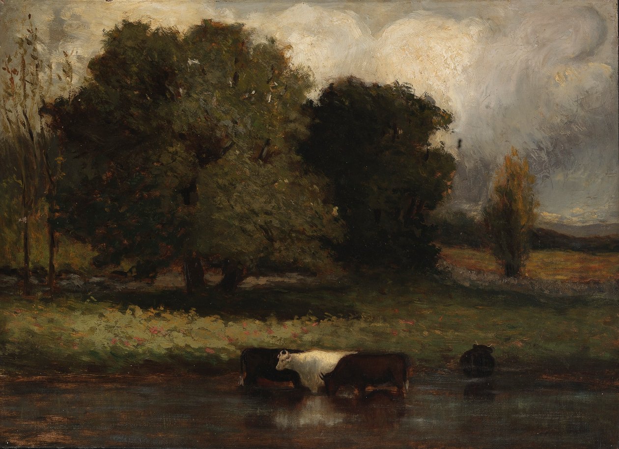 Cím nélkül (Négy tehén pancsol a tóban) alkotó: Edward Mitchell Bannister
