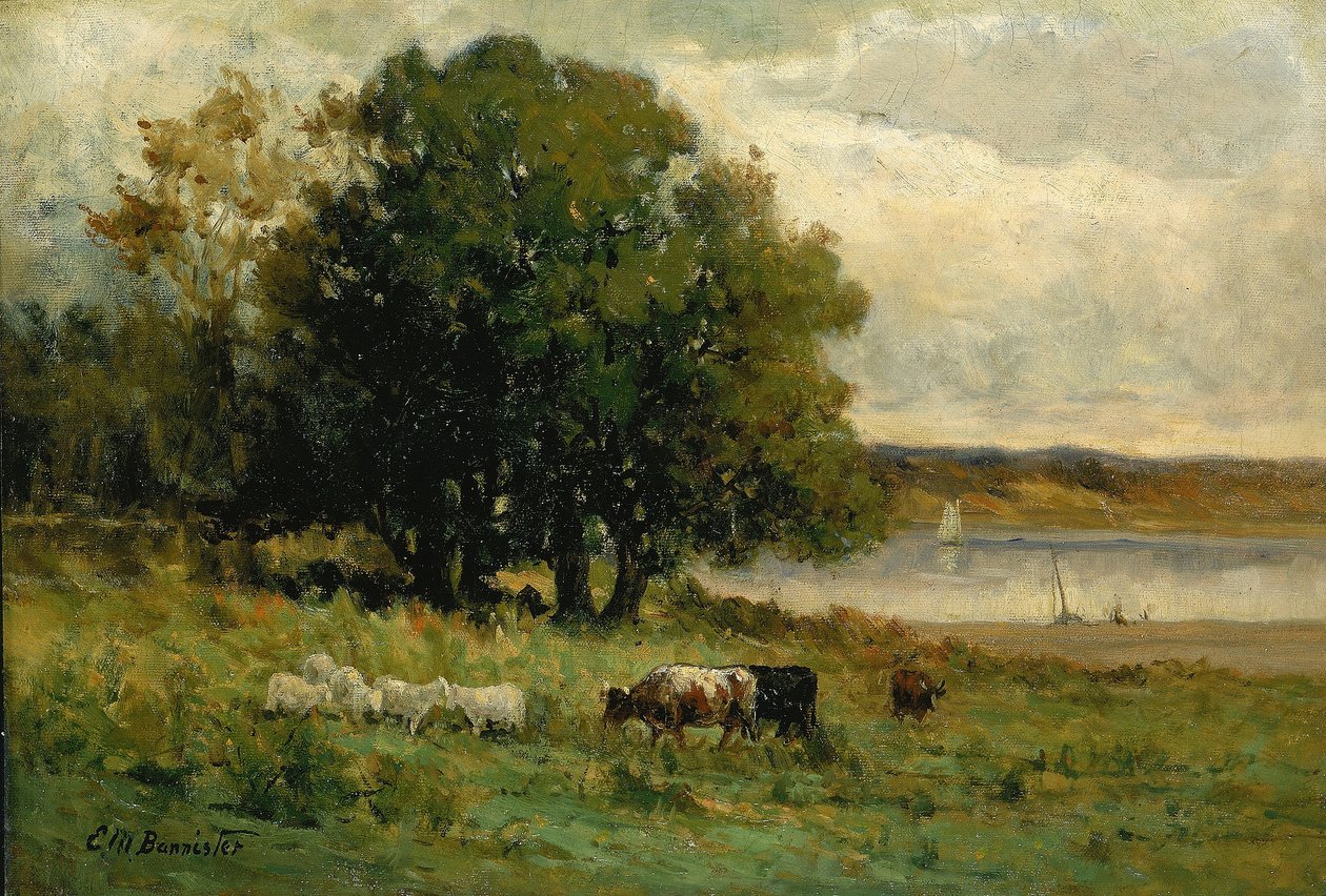 Cím nélkül (szarvasmarha a folyó mellett, vitorlás a távolban) alkotó: Edward Mitchell Bannister