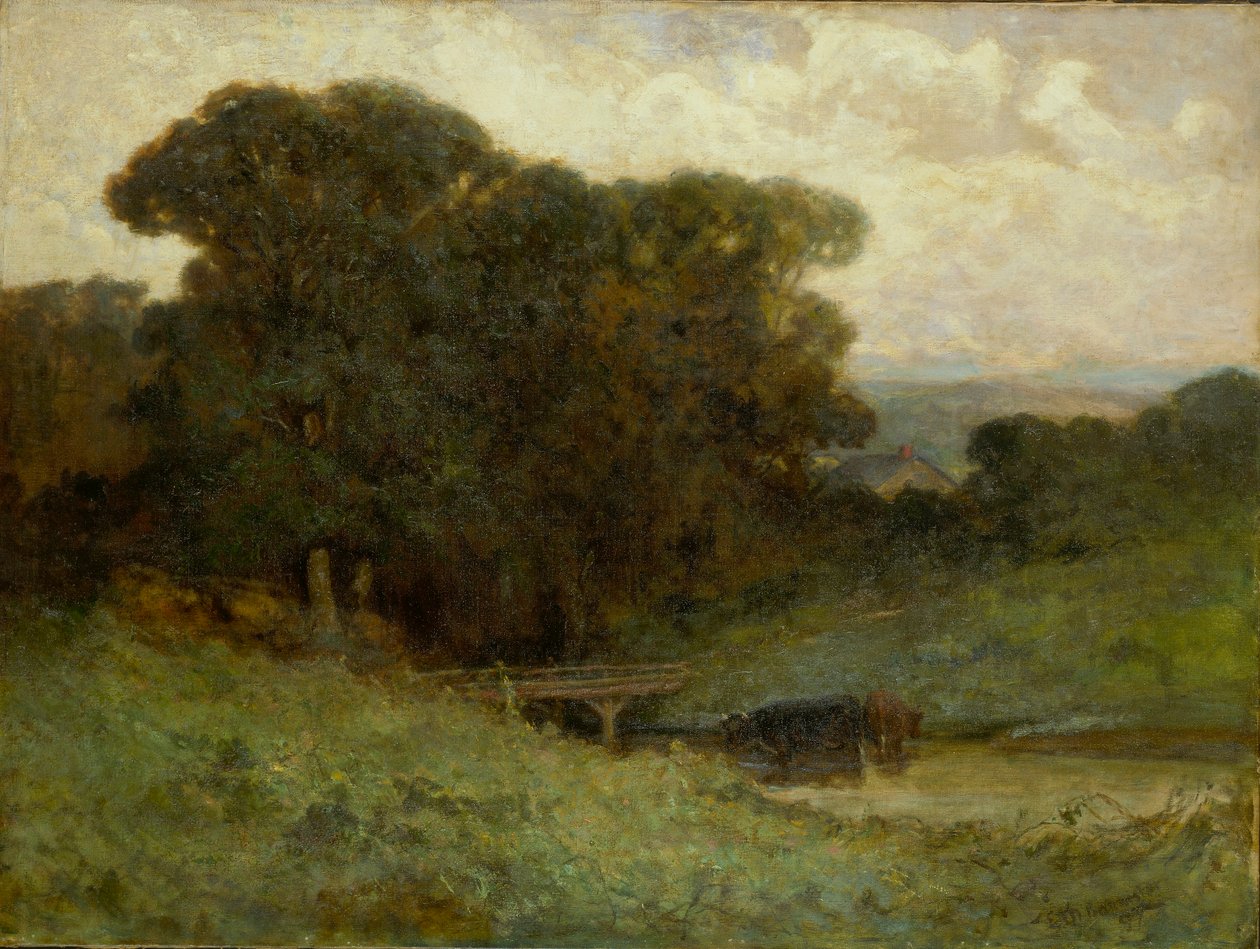 Cím nélkül (erdei jelenet híddal, előtérben tehenek a patakban) alkotó: Edward Mitchell Bannister