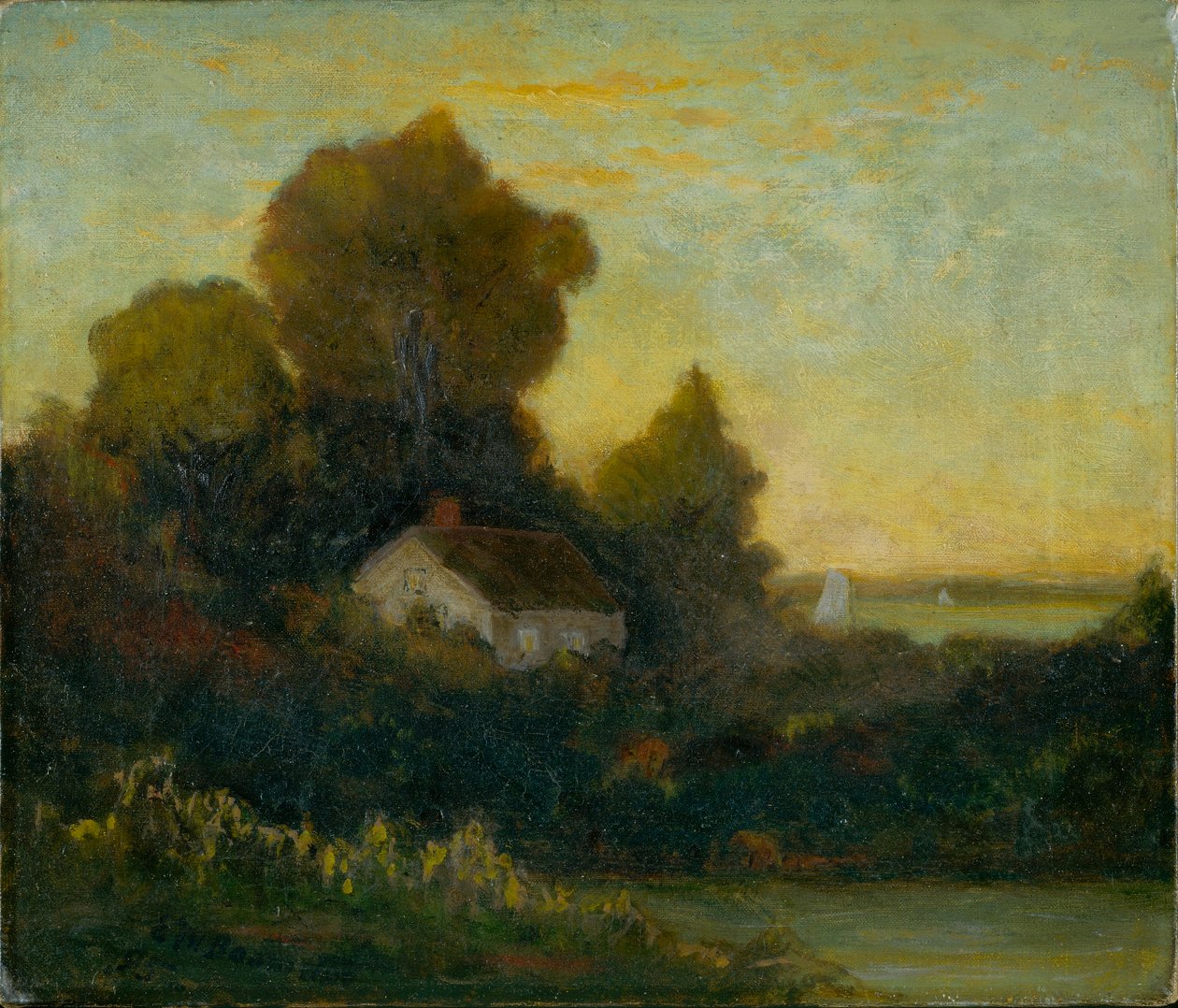 Cím nélkül (ház az erdőben, tó mellett) alkotó: Edward Mitchell Bannister