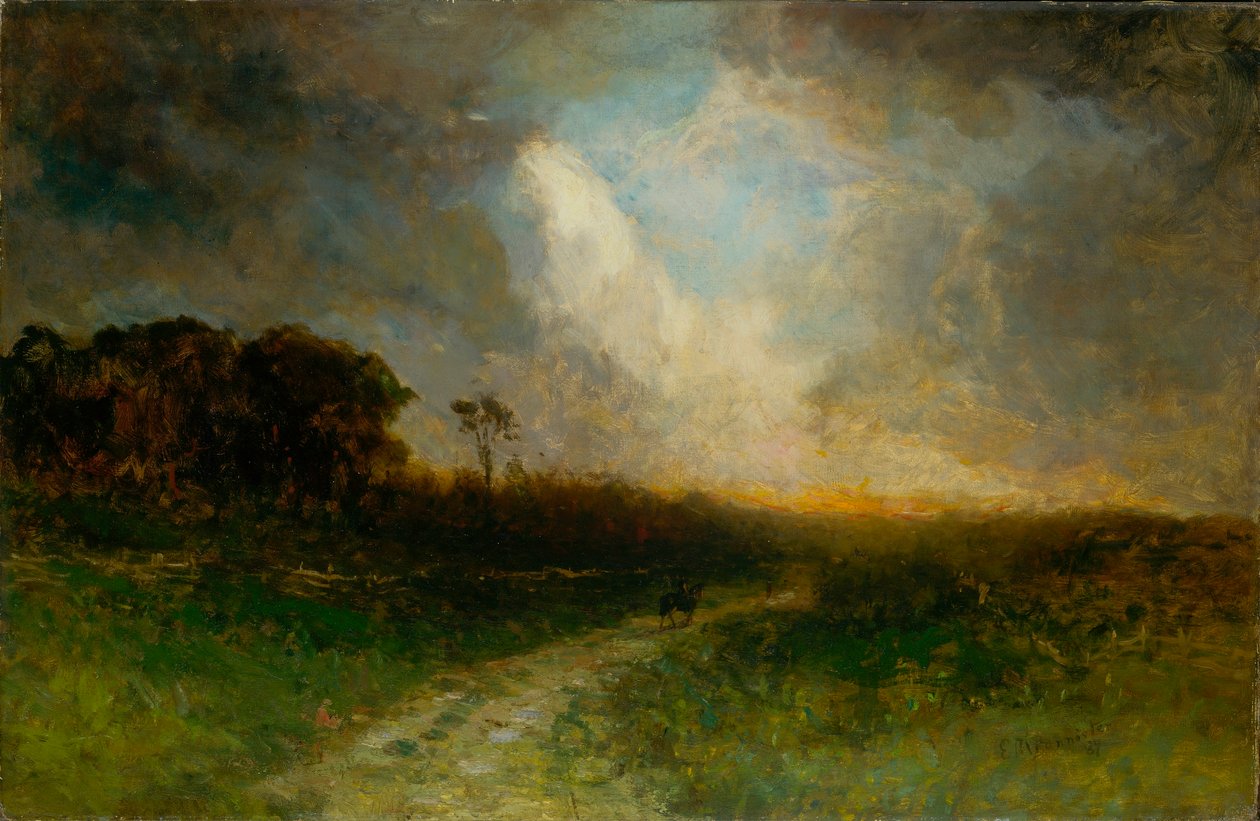 Cím nélkül (tájkép, férfi lovon) alkotó: Edward Mitchell Bannister