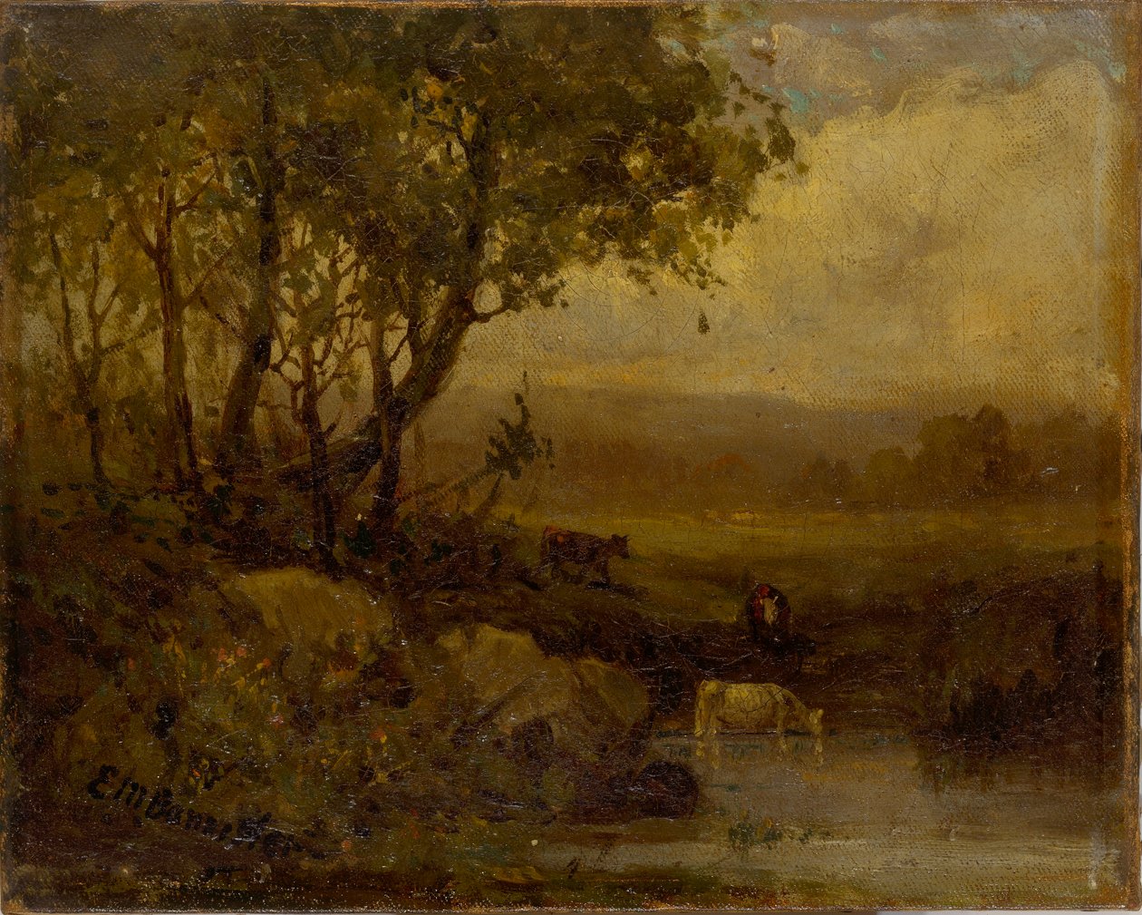 Cím nélkül (táj, folyópart, három tehén) alkotó: Edward Mitchell Bannister