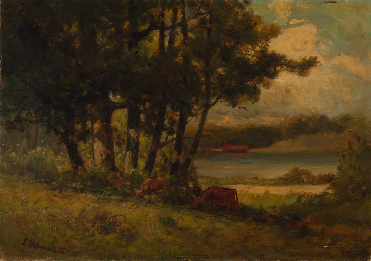 Cím nélkül (táj, tehenek legelnek a folyó mellett) alkotó: Edward Mitchell Bannister