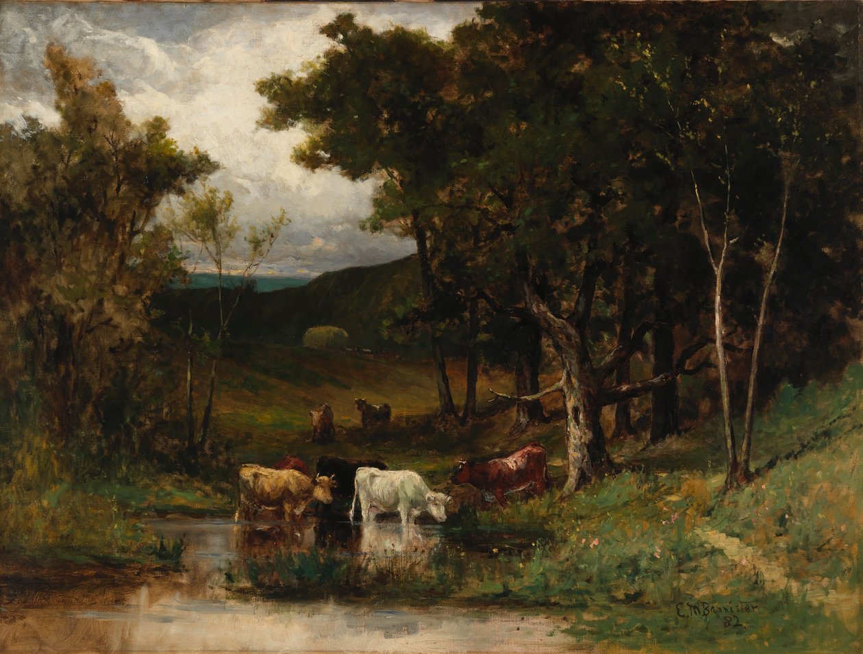 Cím nélkül (tájkép tehenekkel a patakban, fák mellett) alkotó: Edward Mitchell Bannister