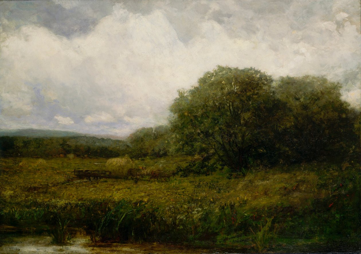 Cím nélkül (tájkép ökrökkel és szénásszekérrel a hídon átkelve) alkotó: Edward Mitchell Bannister