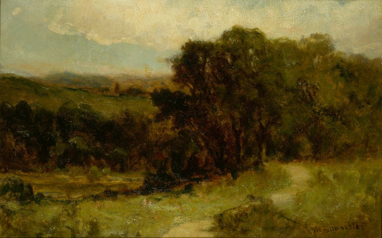 Cím nélkül (tájkép patak melletti úttal és fákkal) alkotó: Edward Mitchell Bannister