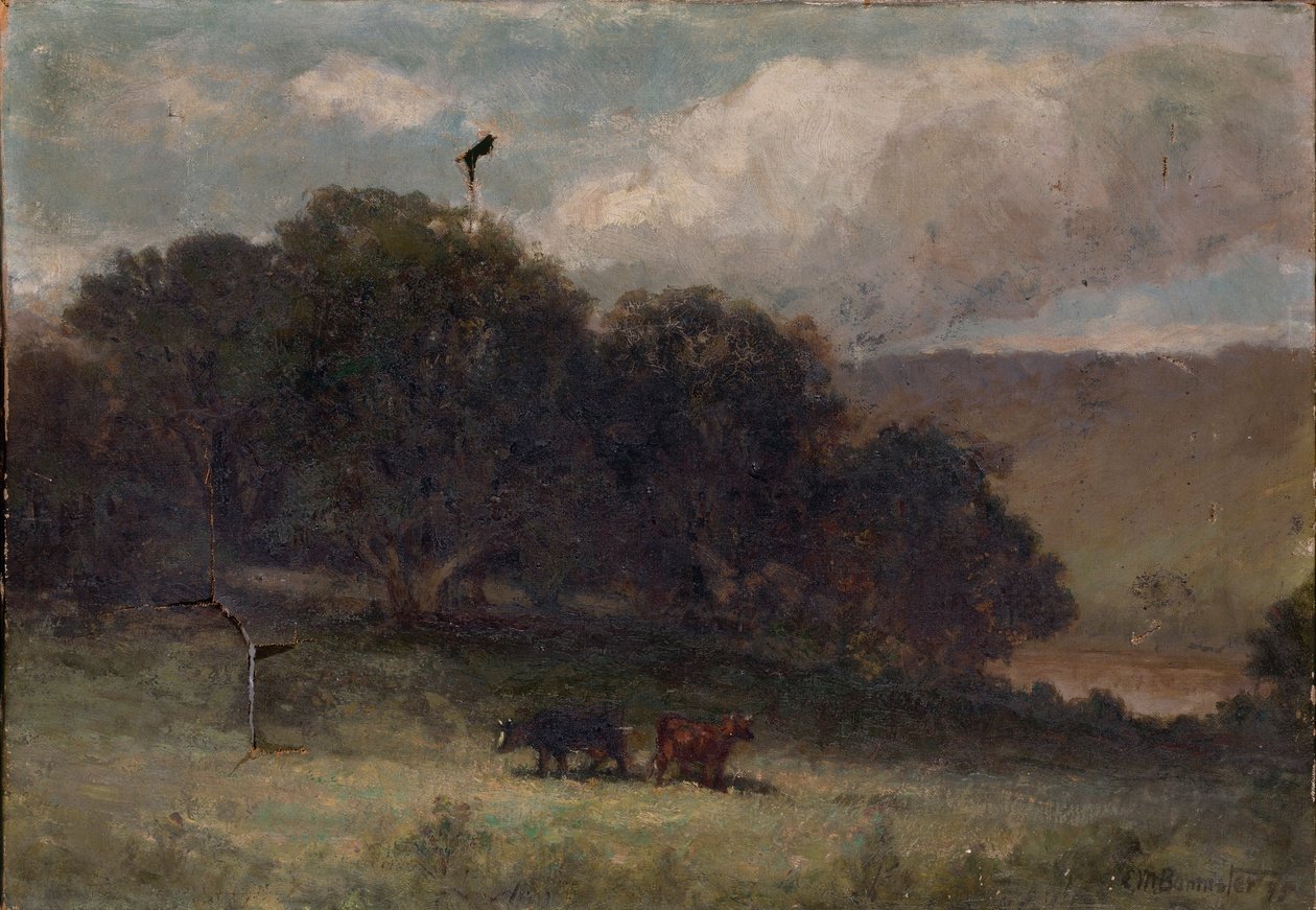 Cím nélkül (tájkép fákkal és két tehénnel a réten) alkotó: Edward Mitchell Bannister